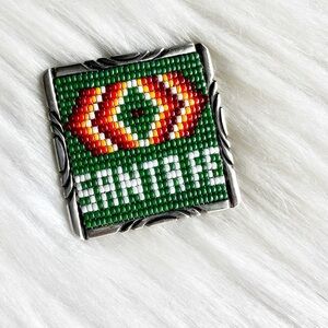 NATIVE Vintage Sterling Silver & Seed Bead Santa Fe Southwestern Brooch Pendant